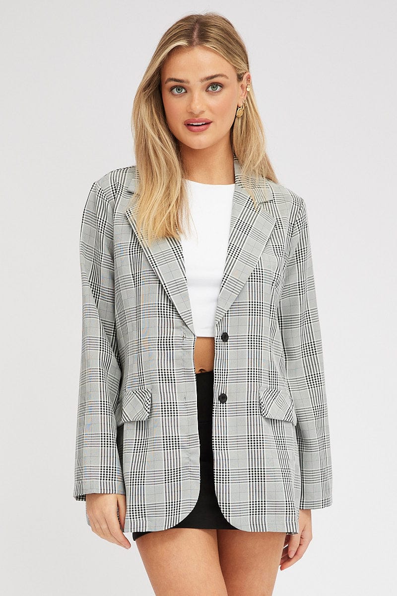 Black Check Blazer Long Sleeve