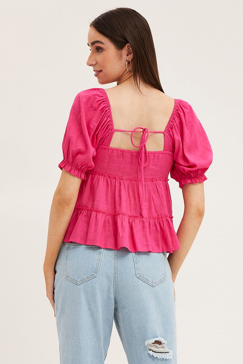 Pink Peplum Top Short Sleeve