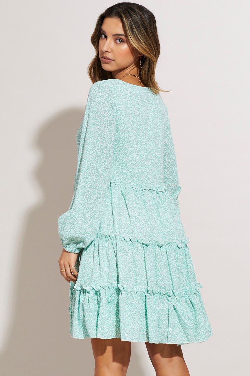 Print Mini Dress Long Sleeve