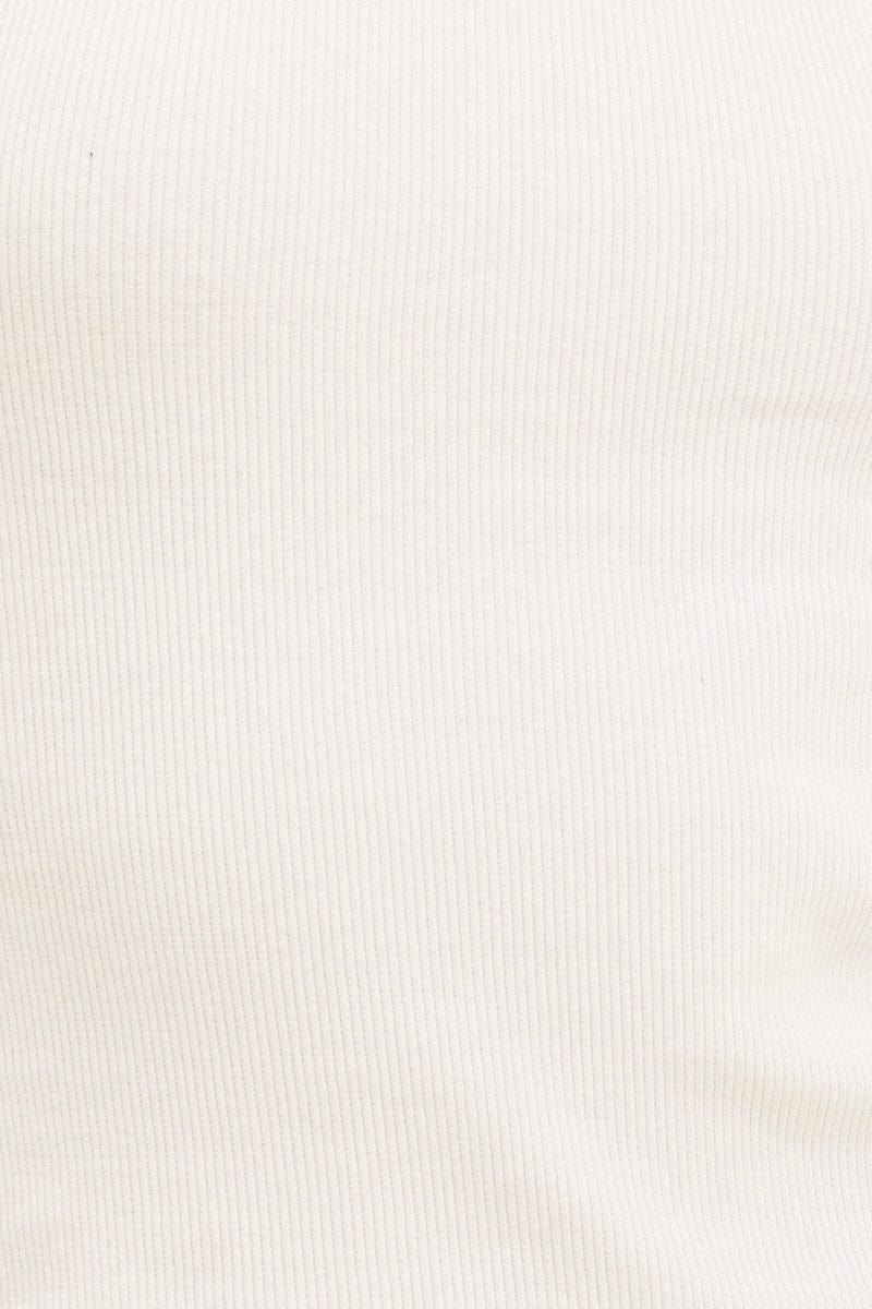 White Racer Tank Cotton Blend Rib High Neck Racer Back