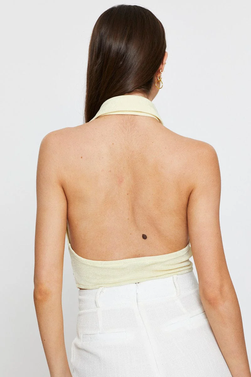 Yellow Button Front Top Sleeveless