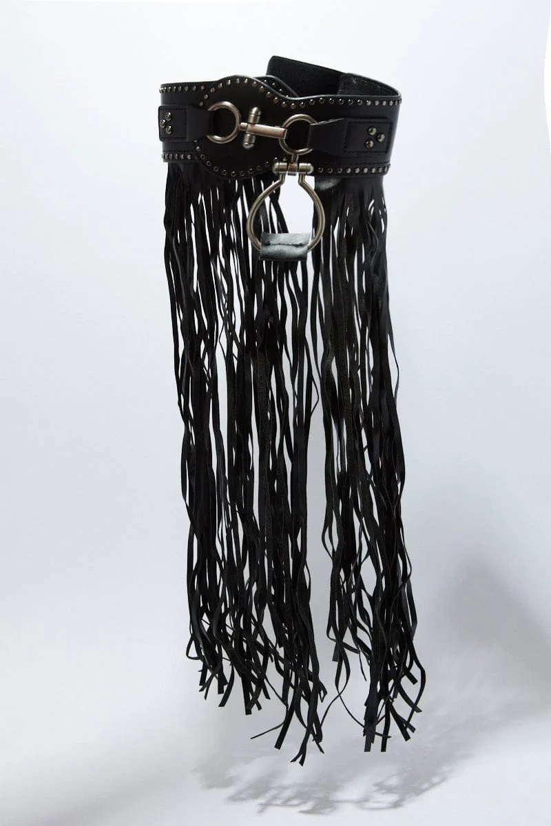 Black Fringe Trim Belt