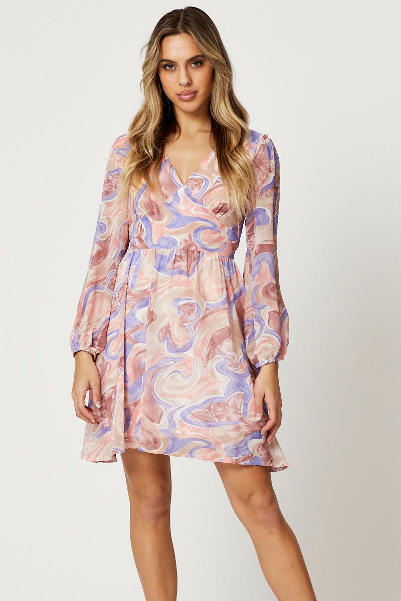 Print Mini Dress Long Sleeve