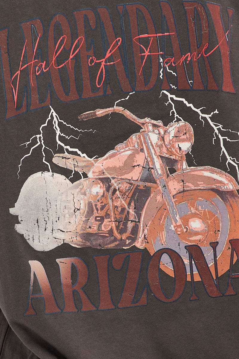 Grey Graphic T-Shirt Short Sleeve Crew Neck Oversized