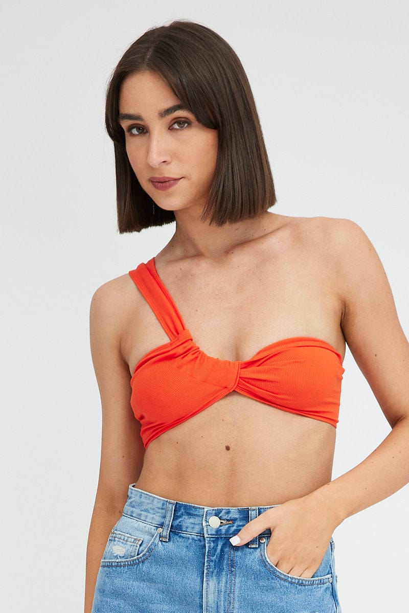 Orange Bralette Twist One Shoulder Seamless