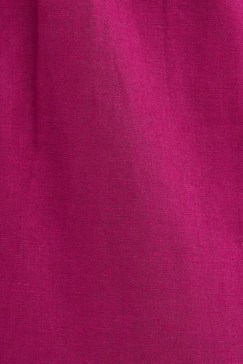 Purple Crop Top Short Sleeve Square Neck Linen Blend