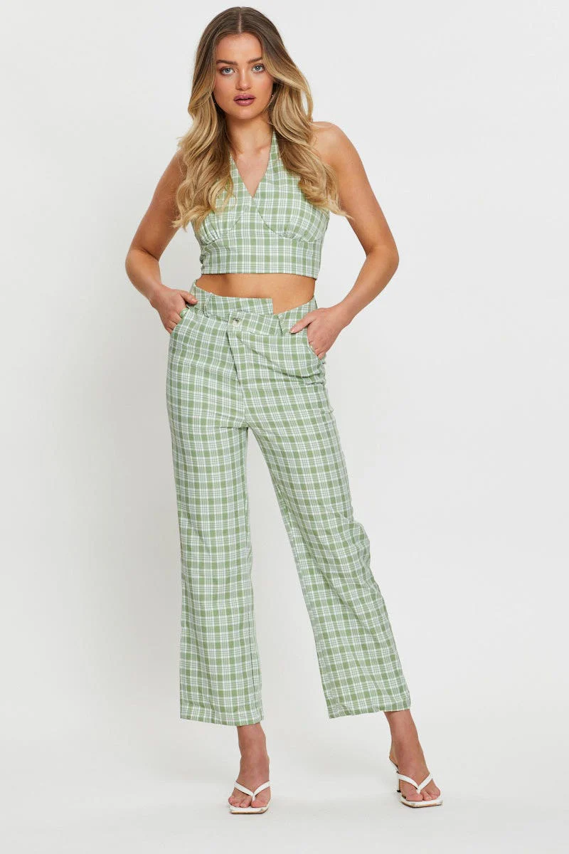 Check Crop Top Sleeveless Halter