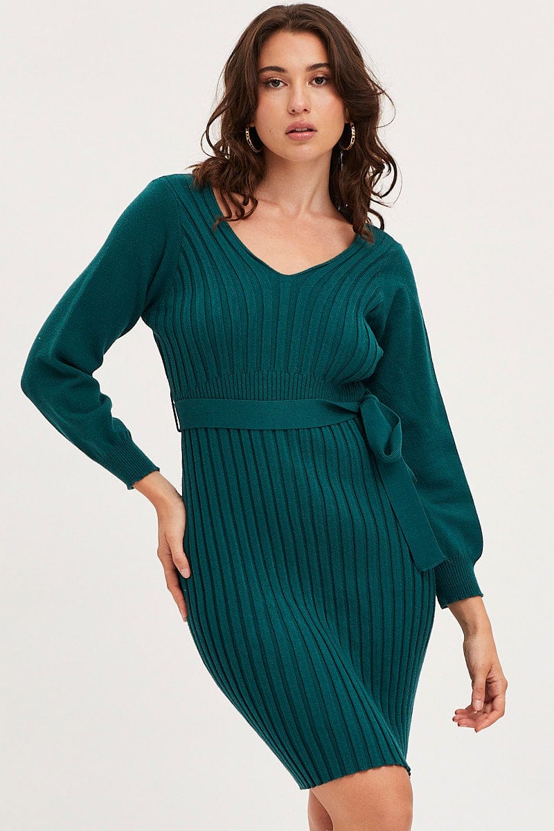 Green Bodycon Dress Long Sleeve Mini