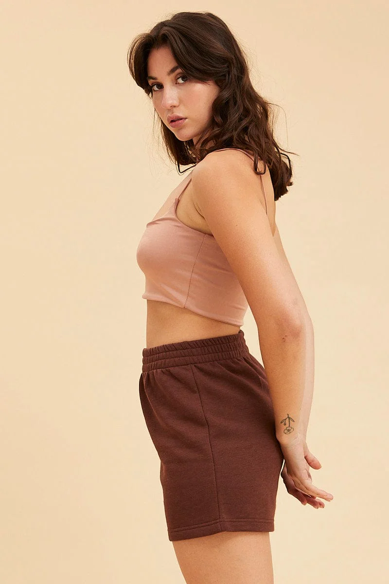 Pink Crop Cami Top Scoop Neck Sleeveless Thin Strap