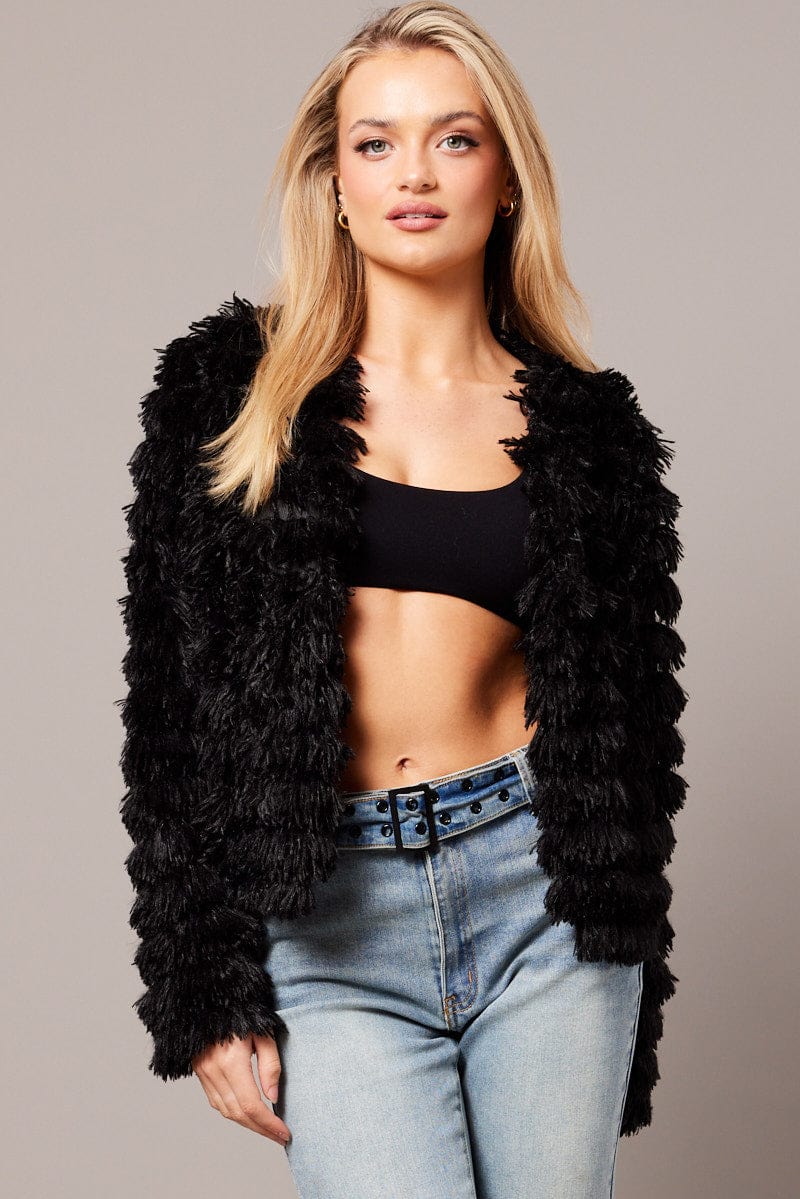 Black Shag Faux Fur Jacket
