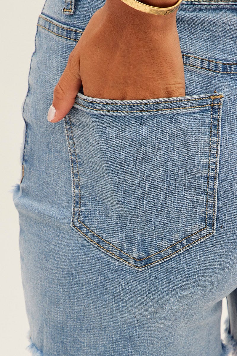 Blue Skinny Denim Shorts High Rise