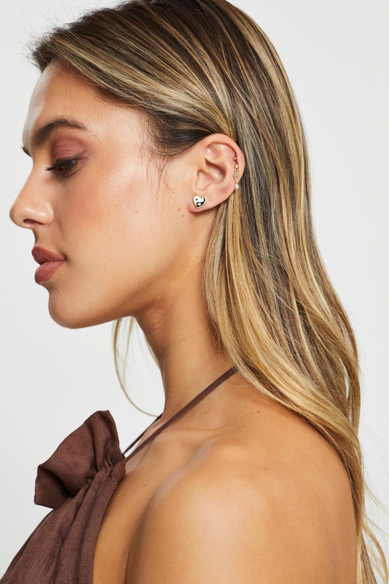 Gold Yin Yang Heart Earrings