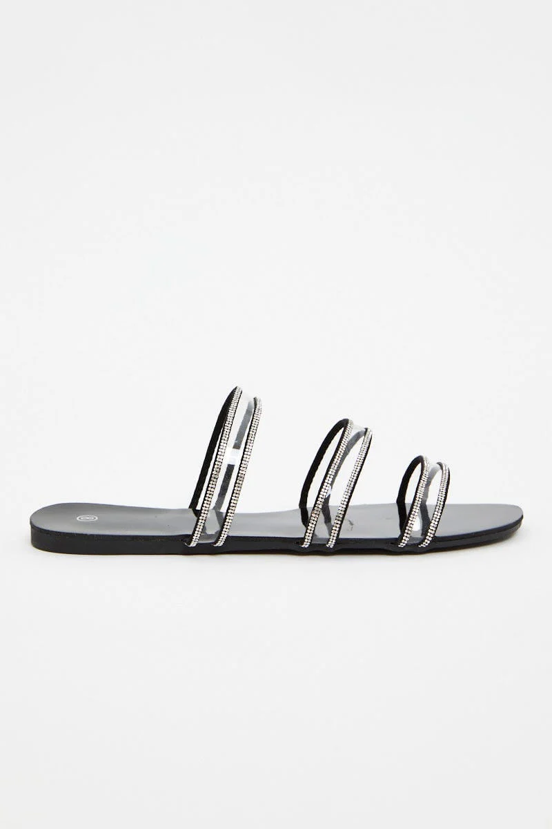 Silver Clear Strap Flat Slides