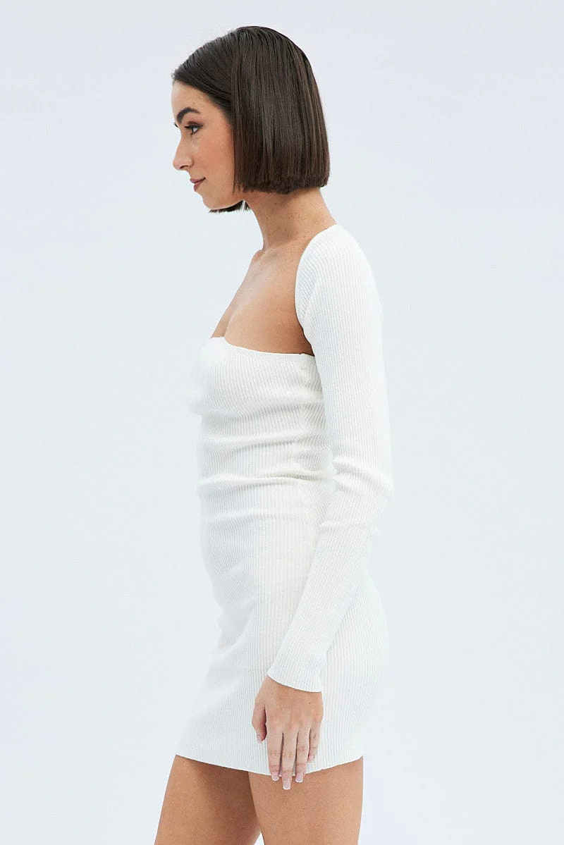 White Dress & Shrug Set Long Sleeve Strapless Mini Knit