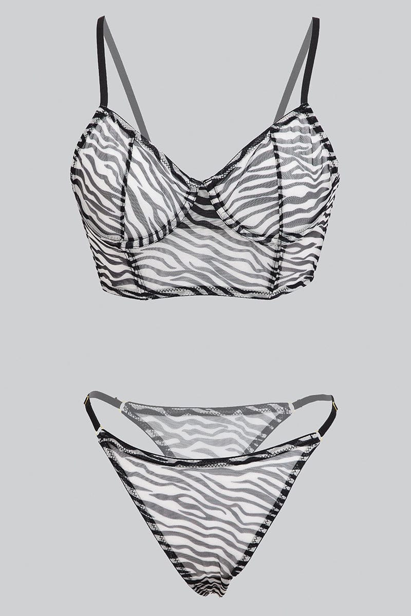 Black Animal Print Mesh Lingerie Set