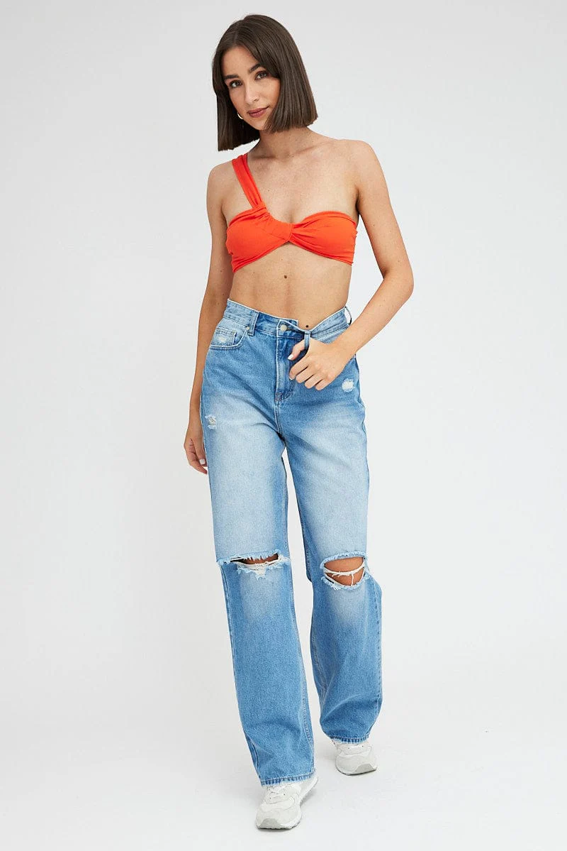Orange Bralette Twist One Shoulder Seamless