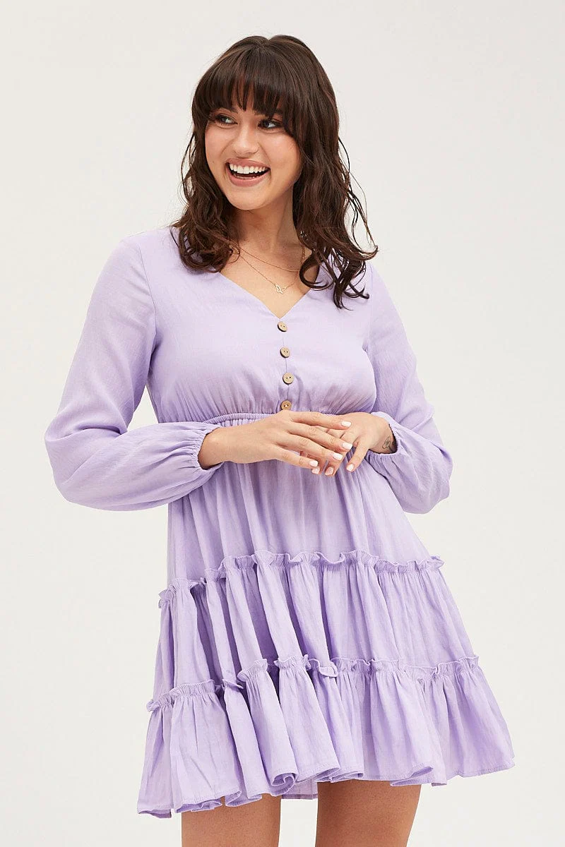 Purple Skater Dress Long Sleeve