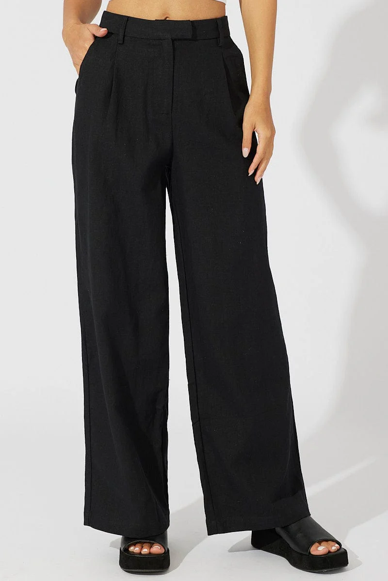 Black Wide Leg Pants High Rise Tailored