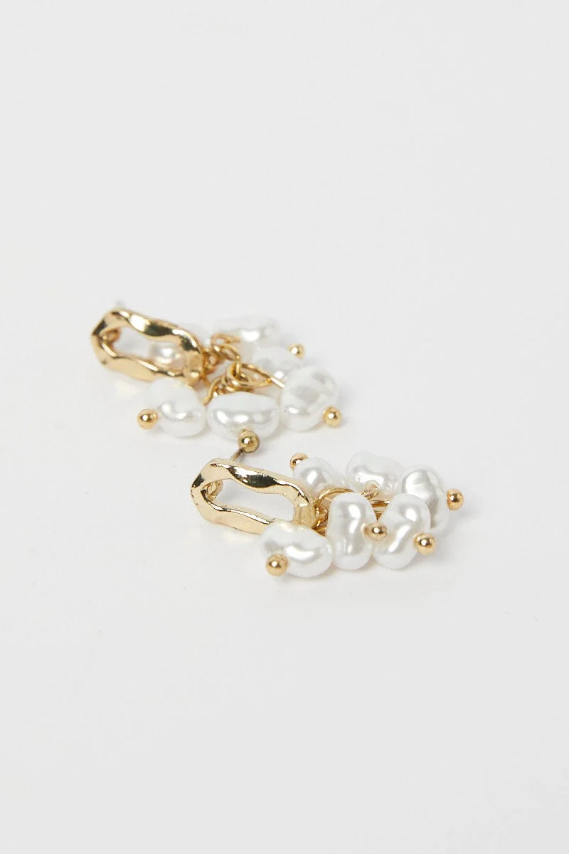 Gold Faux Pearl Earrings