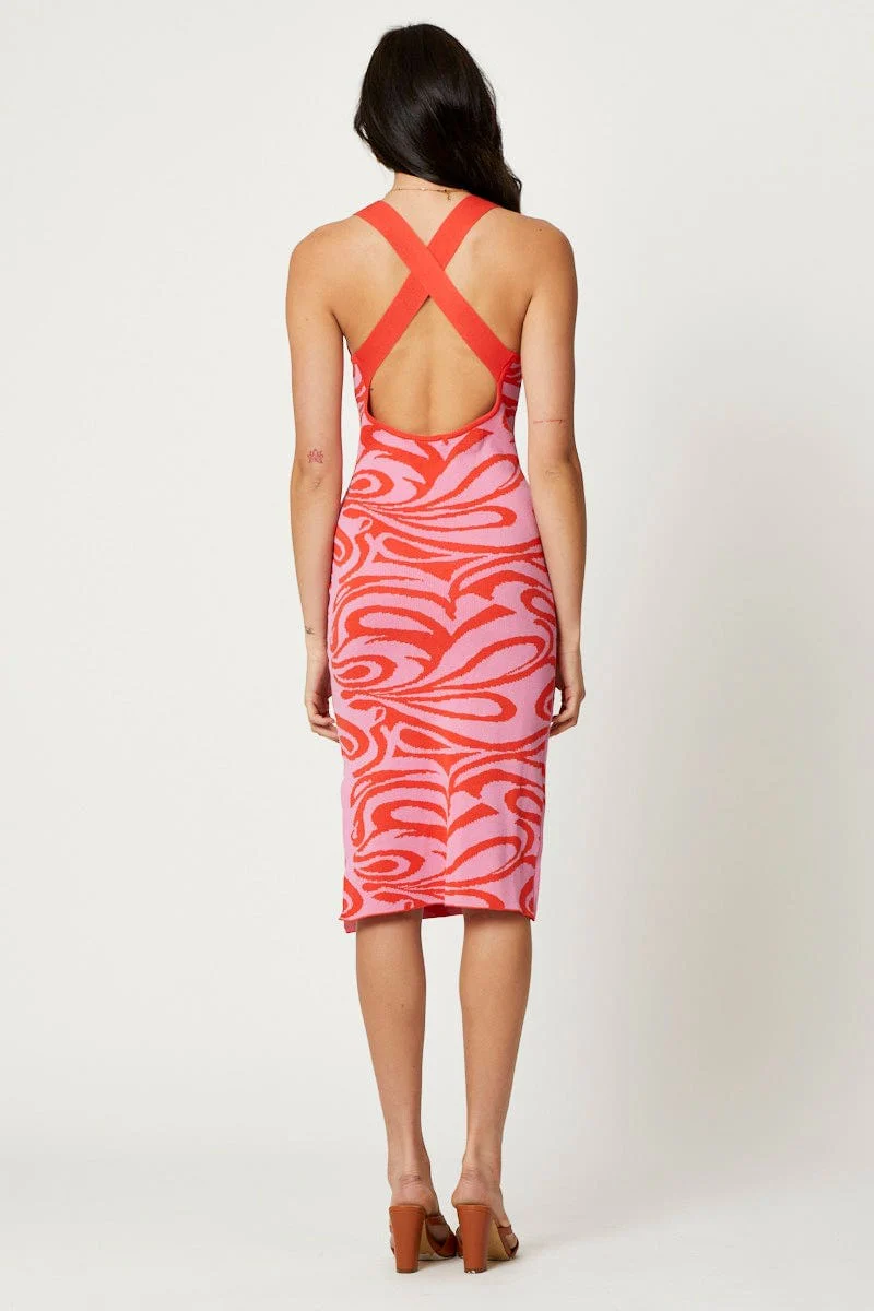 Print Knit Dress Midi