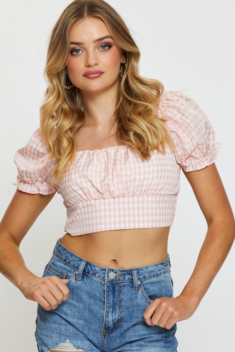 Check Crop Top Short Sleeve