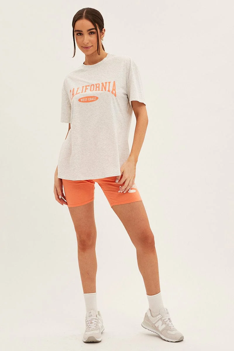 Orange Graphic T And Biker Shorts Set