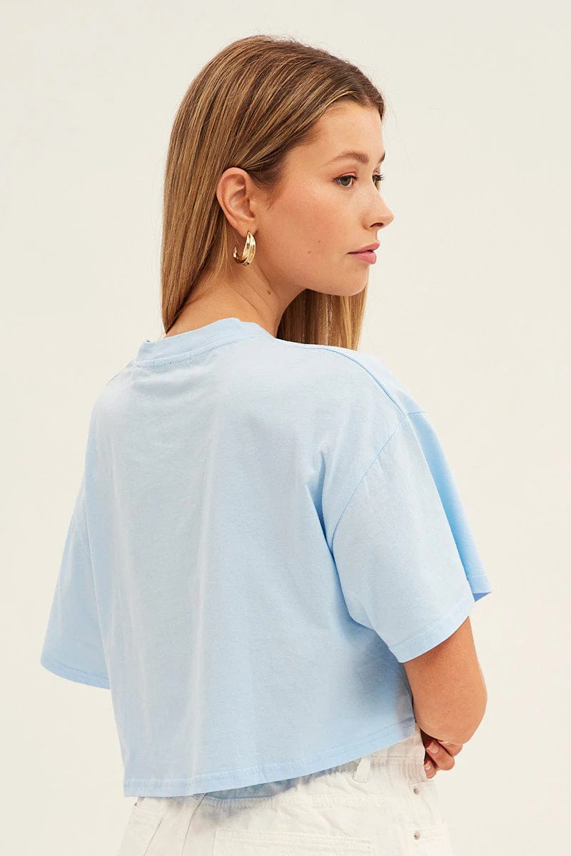 Blue Graphic T-Shirt Crop West Coast Crew Short Sleeve