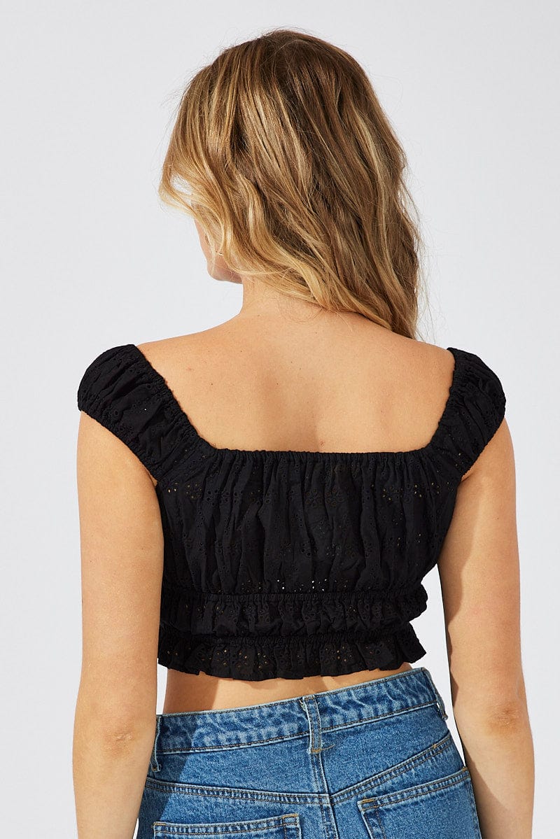 Black Crop Top Eyelet
