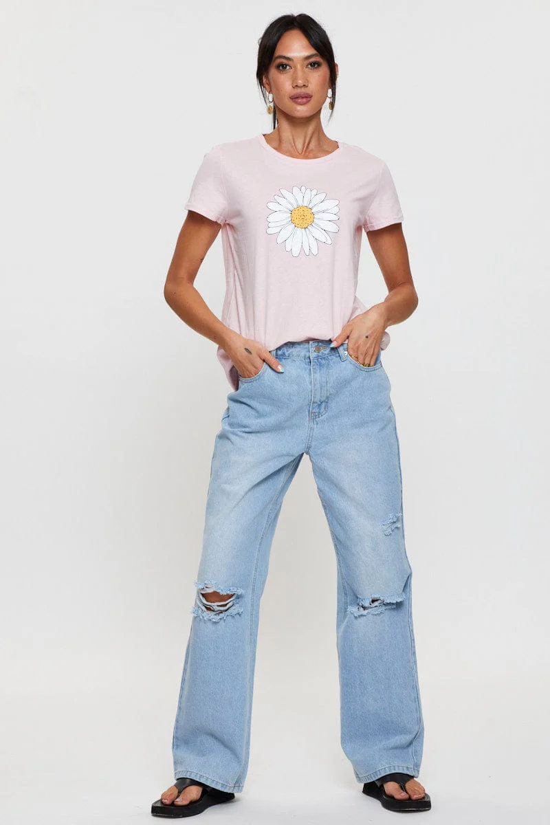 Pink Graphic T Shirt Short Sleeve