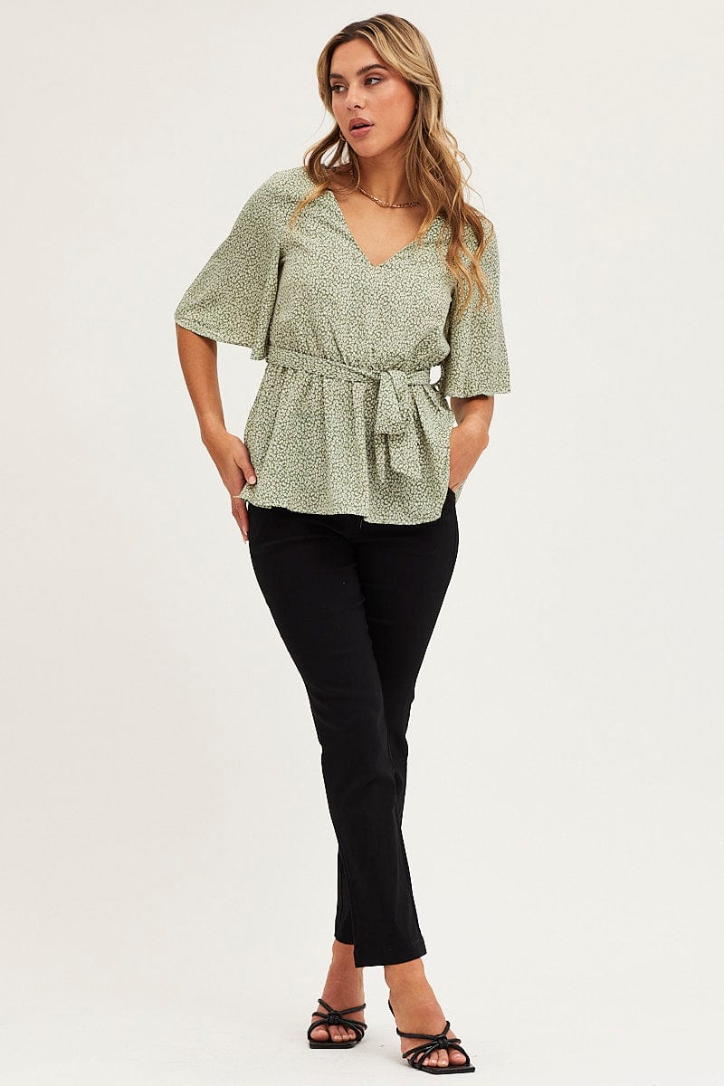 Geo Print Bell Sleeve Top