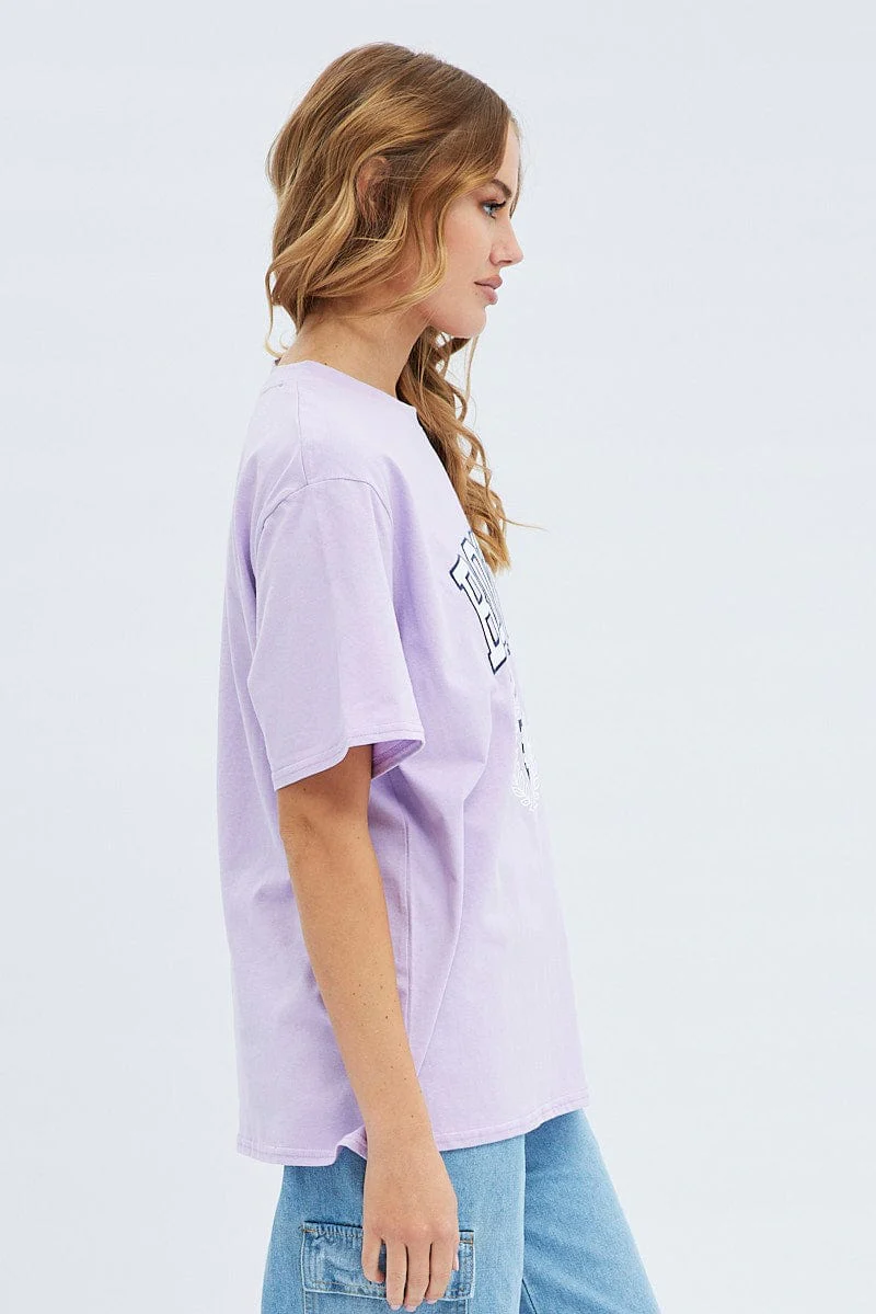 Purple Short Sleeve Boston Embroidered Tee