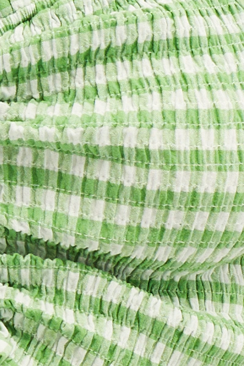 Check Crop Top Short Sleeve Ruched Front