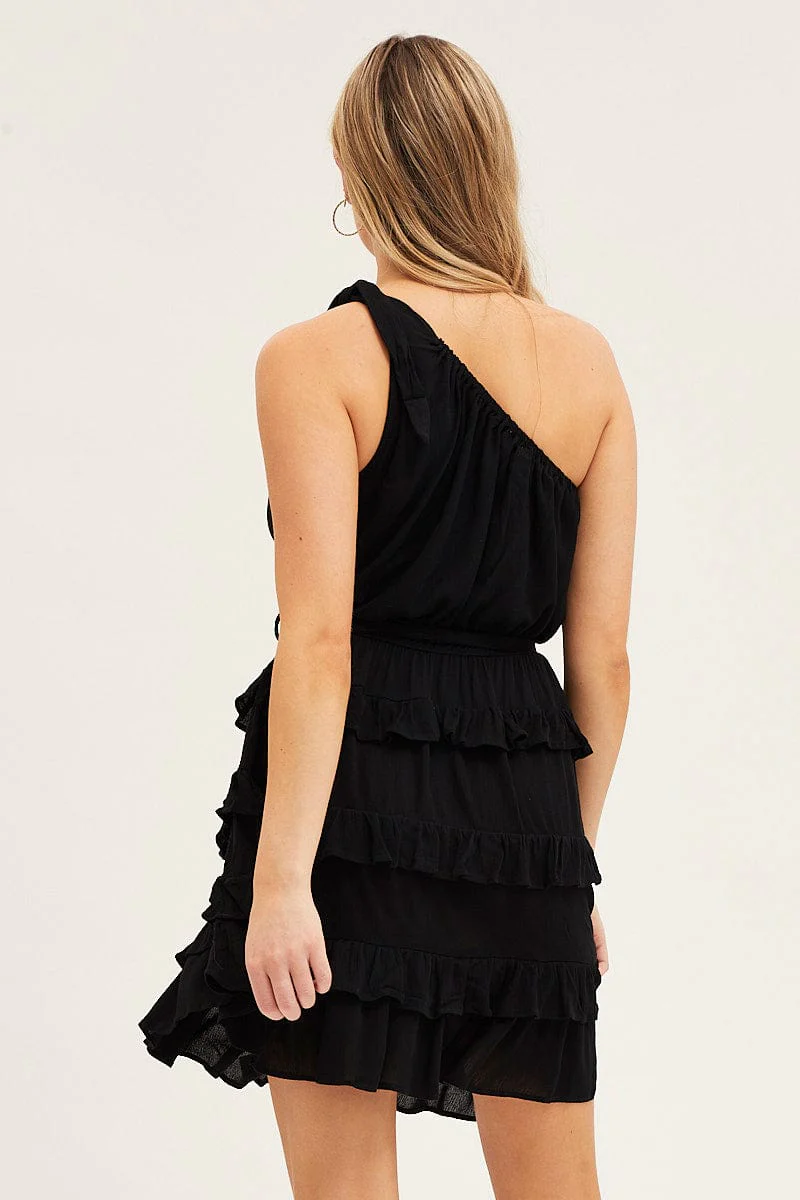 Black Mini Dress One Shoulder Sleeveless