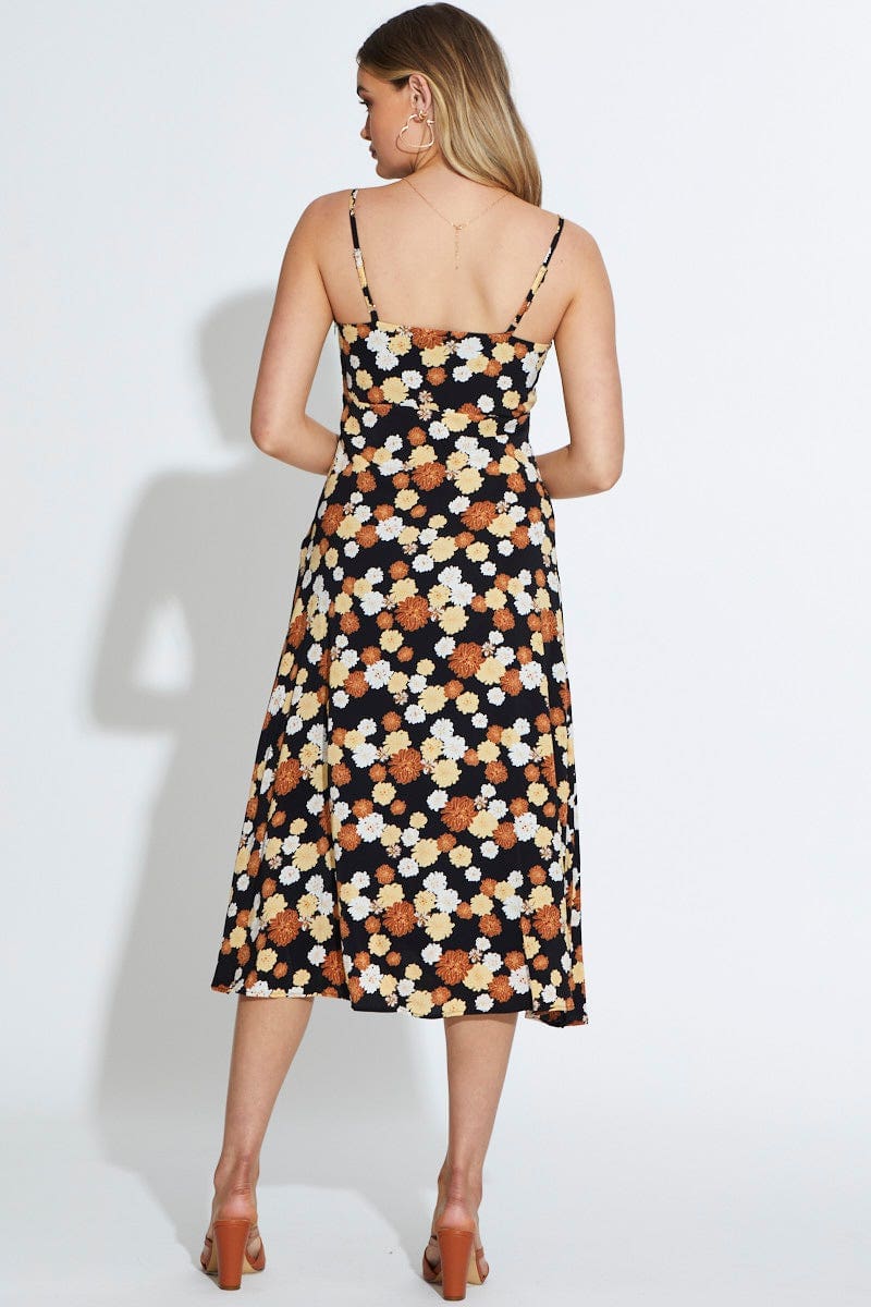 Print A Line Dress Midi