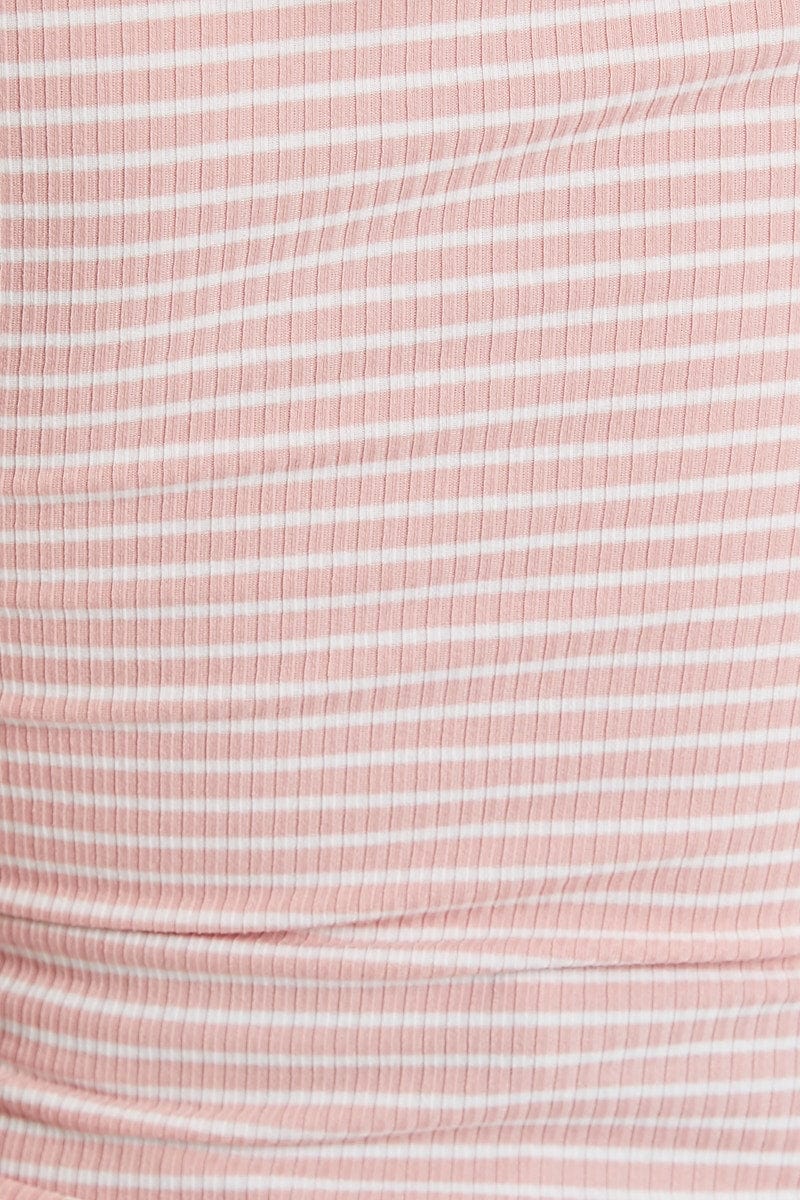 Stripe Ruched Front Stripe Bardot Top