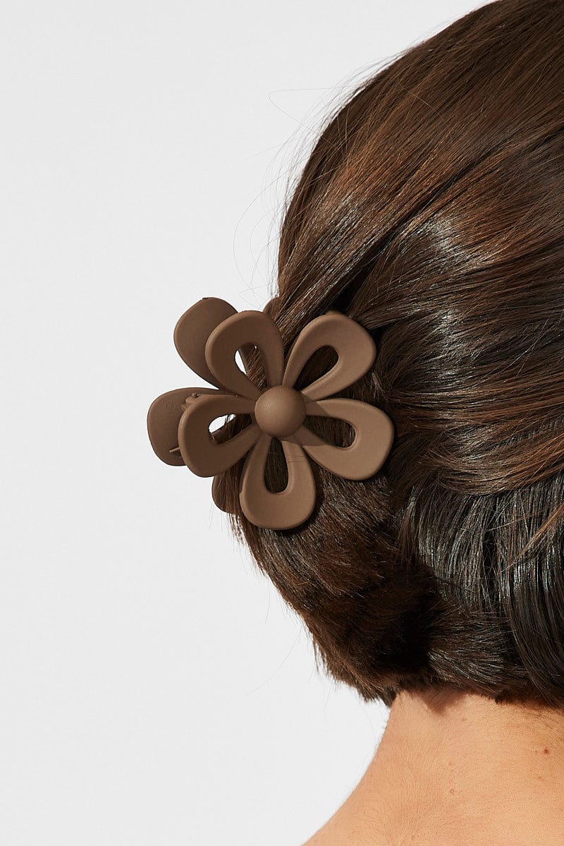 Brown Flower Claw Clip