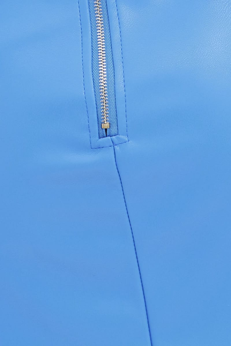 Blue Faux Leather Mini Skirt Mid Rise Stretch