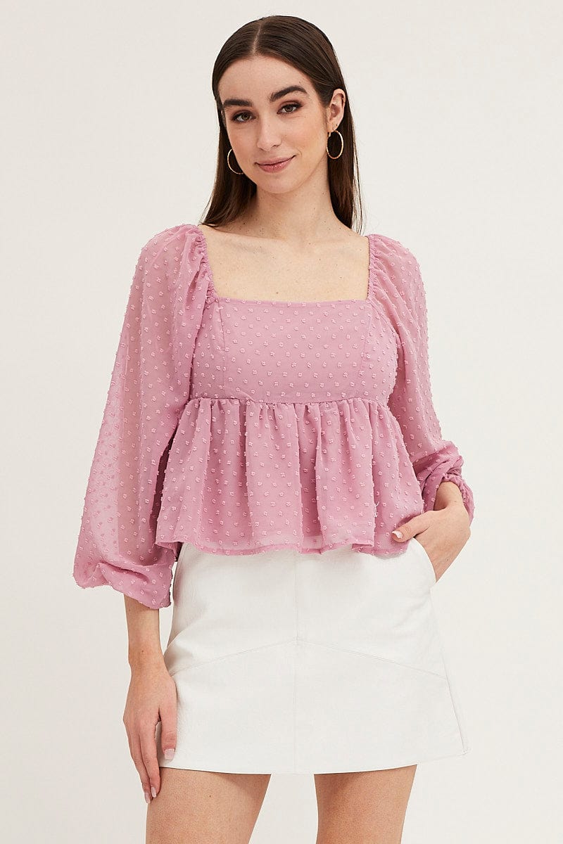 Pink Puff Sleeve Peplum Top