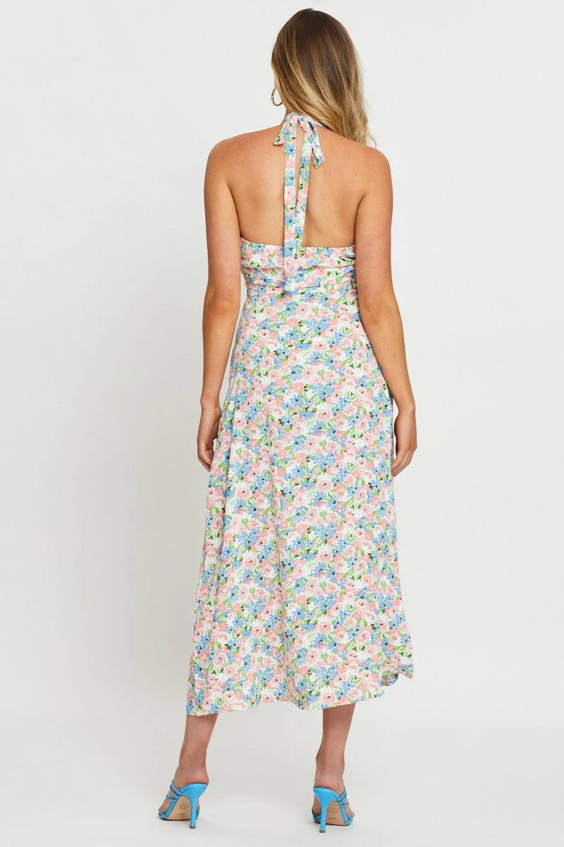 Print Maxi Dress Halter Neck