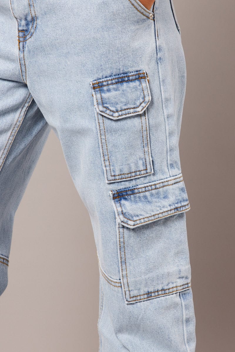 Denim Straight Cargo Jean Mid Rise