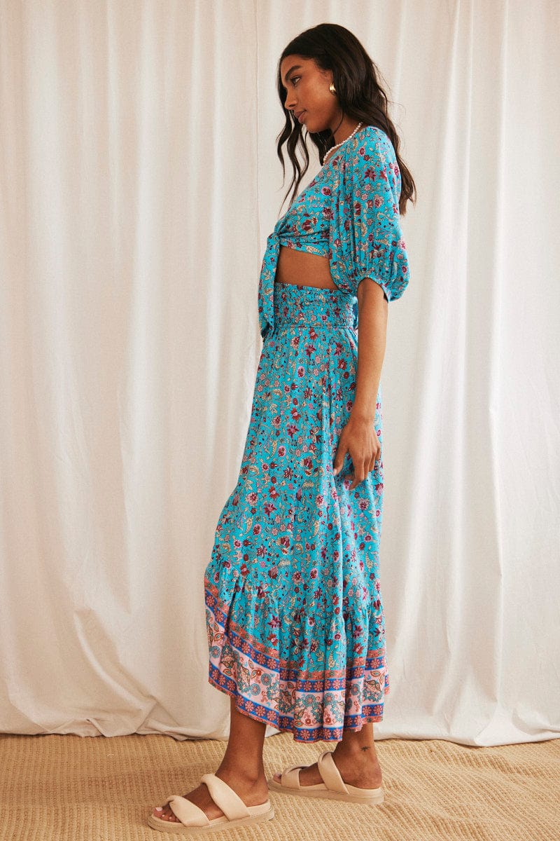 Print Boho Print Maxi Skirt High Rise