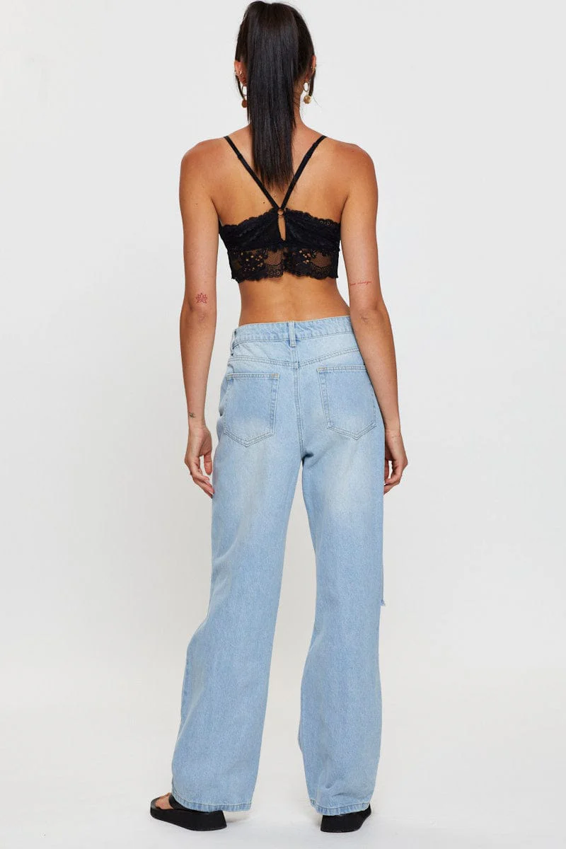 Blue Straight Denim Jeans High Rise