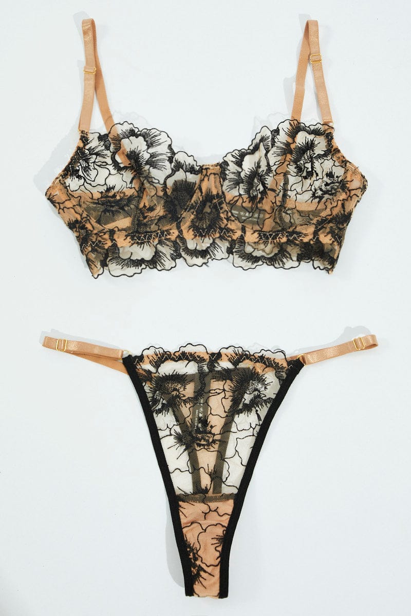 Black Floral Embroidery Lingerie Set