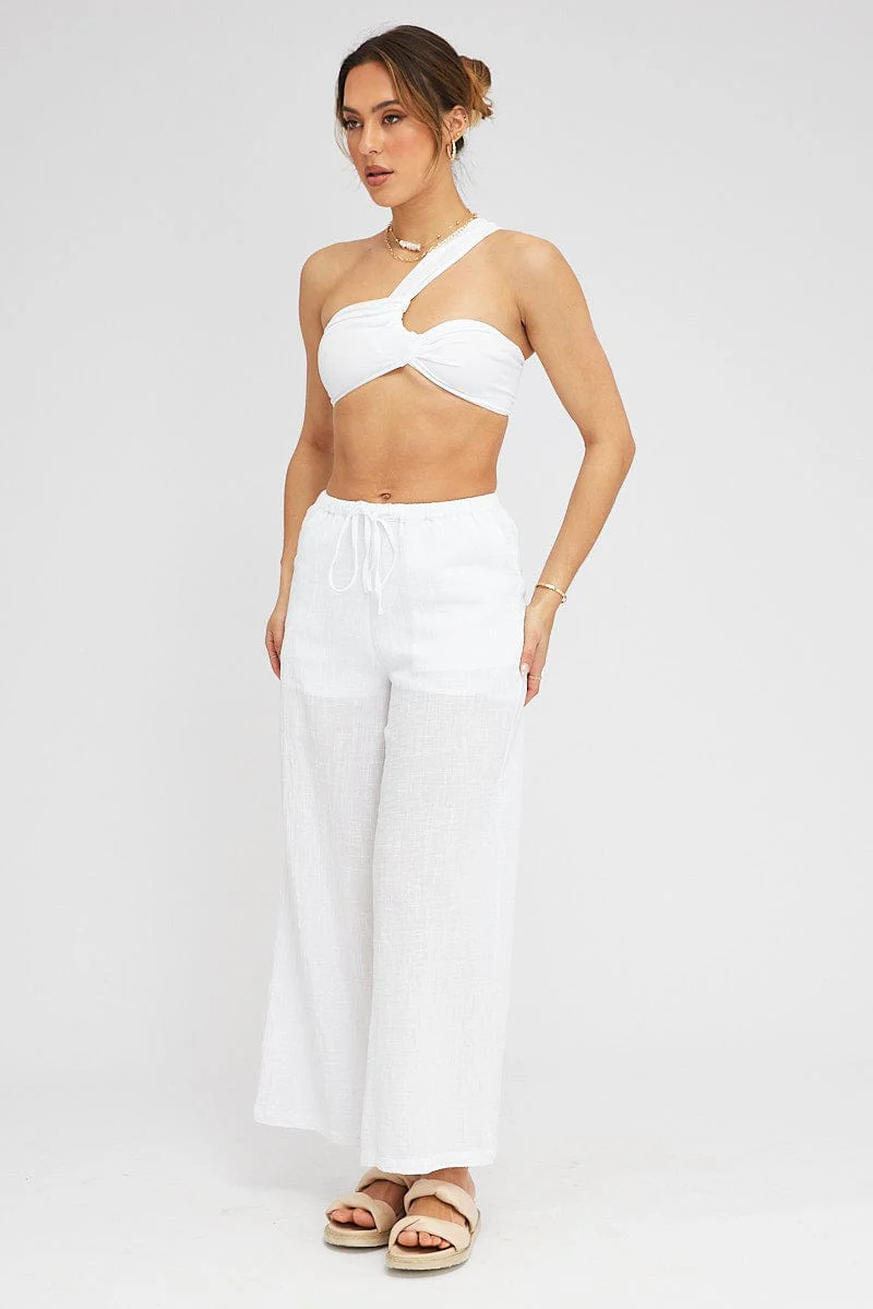 White Bralette Twist One Shoulder Seamless
