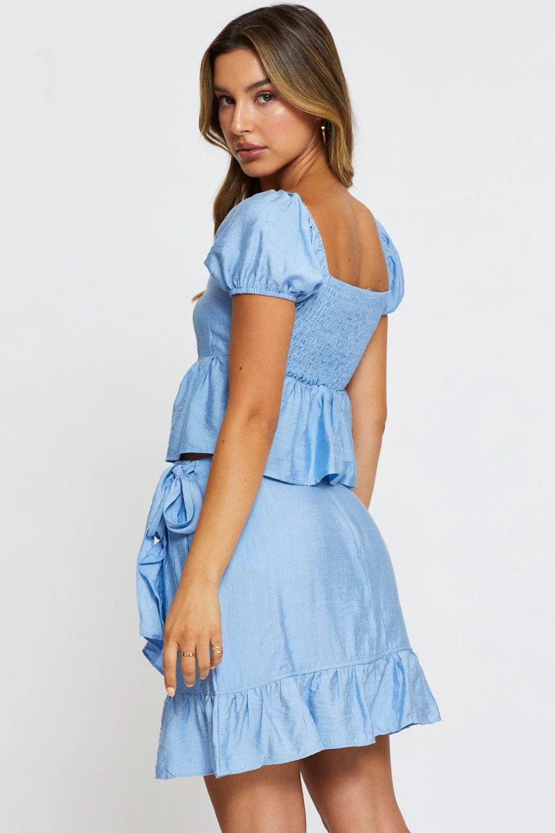Blue Wrap Skirt Mini High Rise