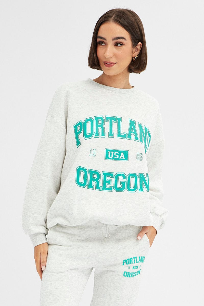 Grey Graphic Sweater Long Sleeves