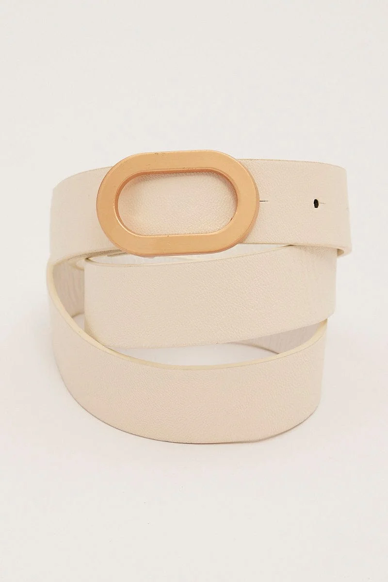 White Oval Buckle Belts