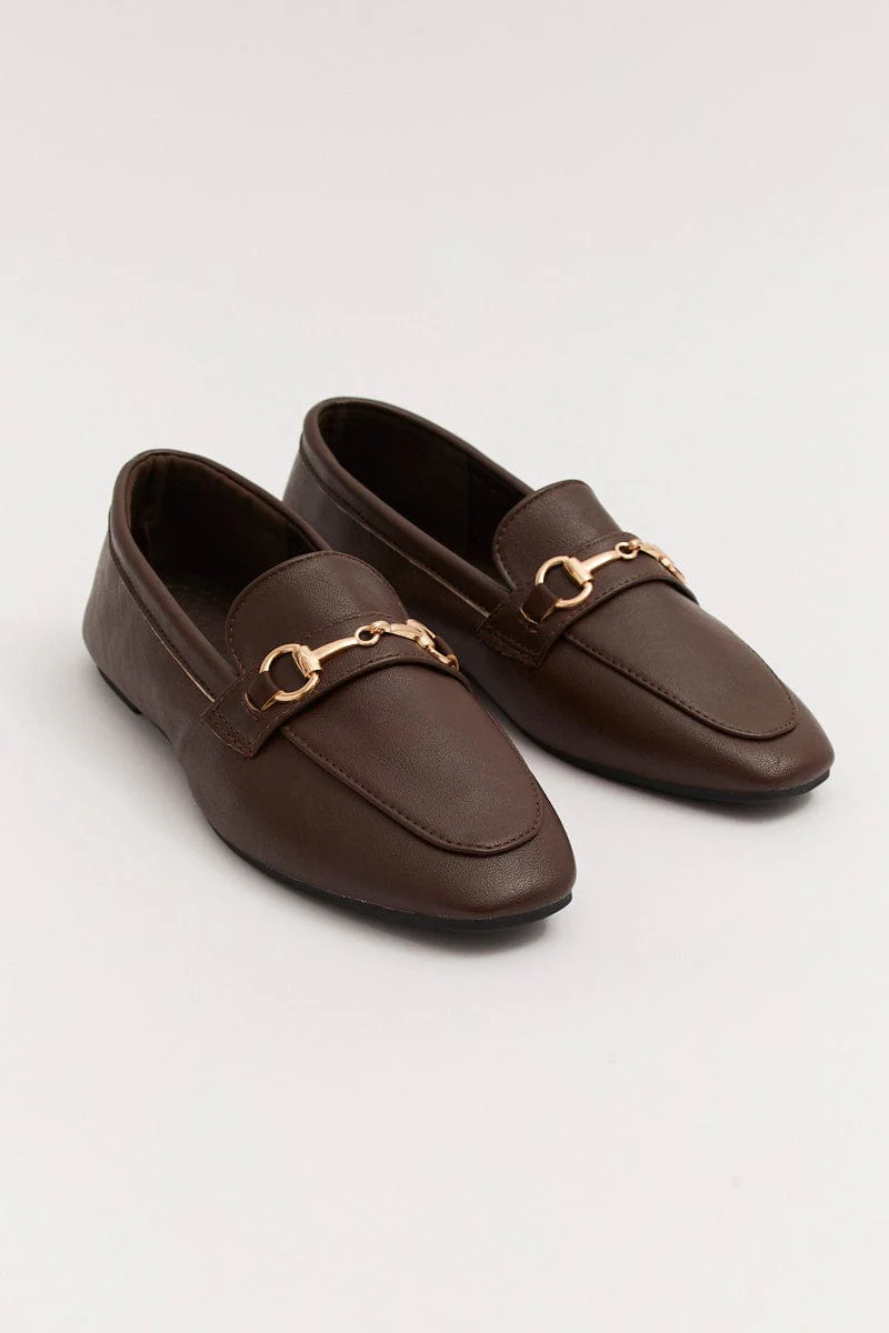 Brown Flat Loafers With Buckle