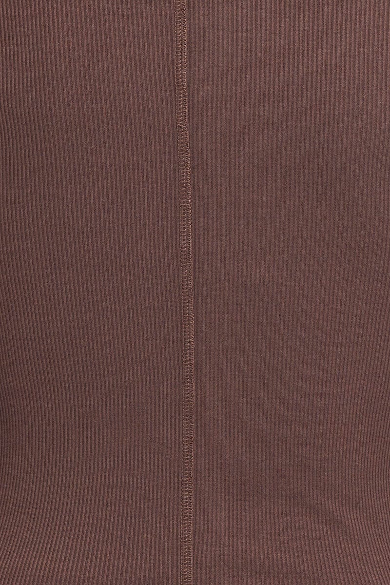 Brown Top Long Sleeve Round Neck