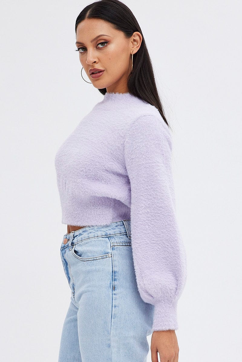Purple Fluffy Knit Jumper Long Sleeve